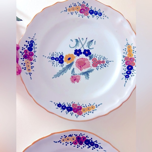 2 CACF Faenza Rare Italian Plates, 1950s Vintage, 8”floral ceramic earthenware